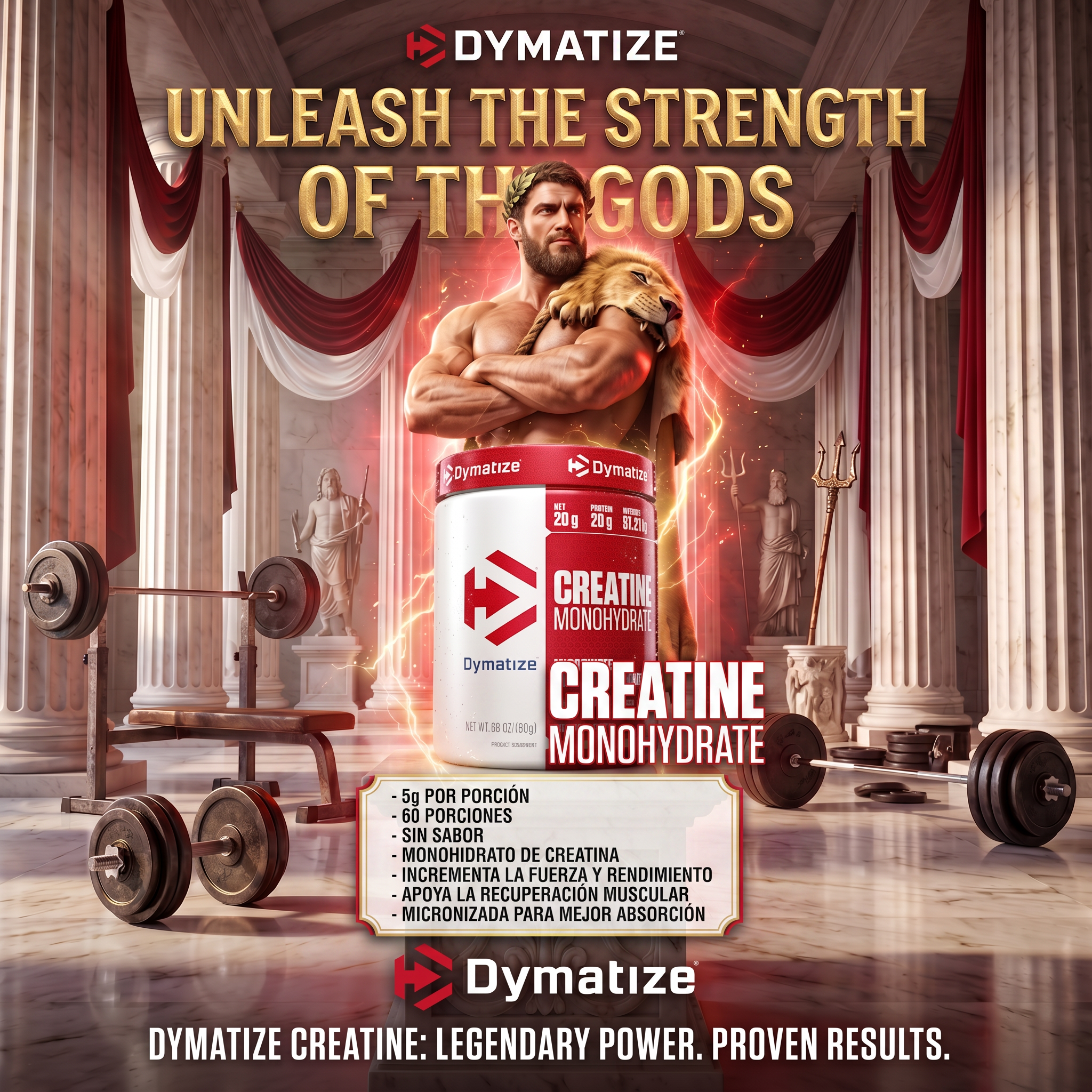 Creatine Monohydrate Dymatize 60 Servicios | Fuerza, Potencia y Rendimiento Muscular