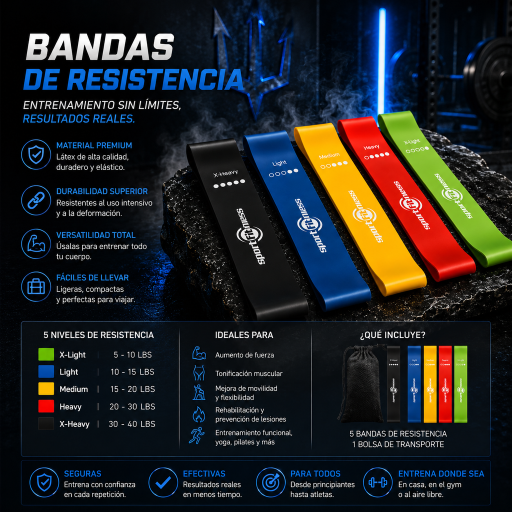 ATHRON Resistance Pro Kit – Set de 5 Bandas de Resistencia Premium