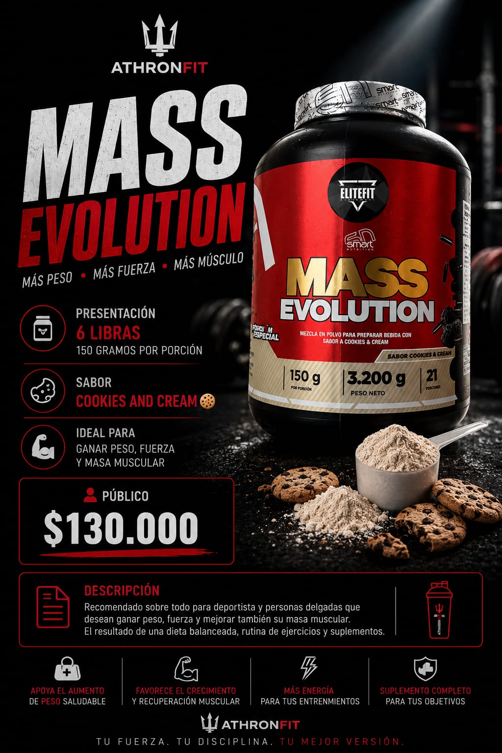 Mass Evolution 6 lb Cookies & Cream | Ganador de Peso y Masa Muscular | EliteFit