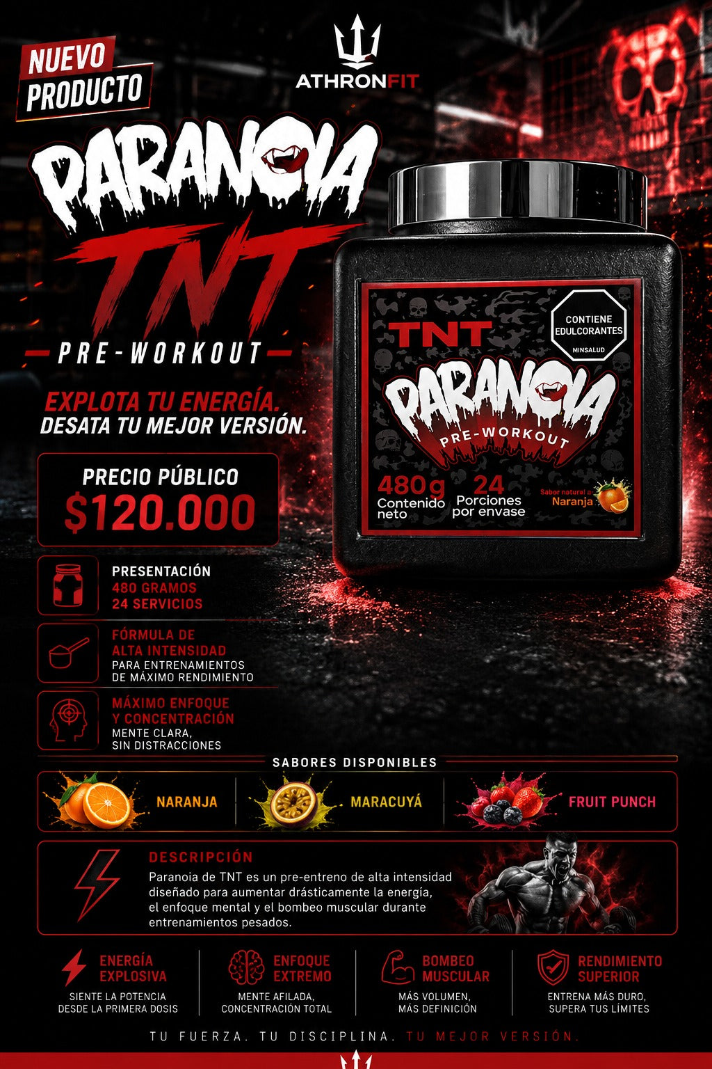 Paranoia TNT Pre-Workout 480 g | 24 Servicios | Pre Entreno Alta Intensidad